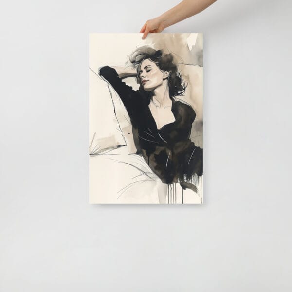 Emotive Serenity - Conrad Roset-Inspired Elegance in Dark Black and Beige - Image 3