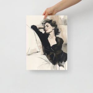 Emotive Serenity - Conrad Roset-Inspired Elegance in Dark Black and Beige
