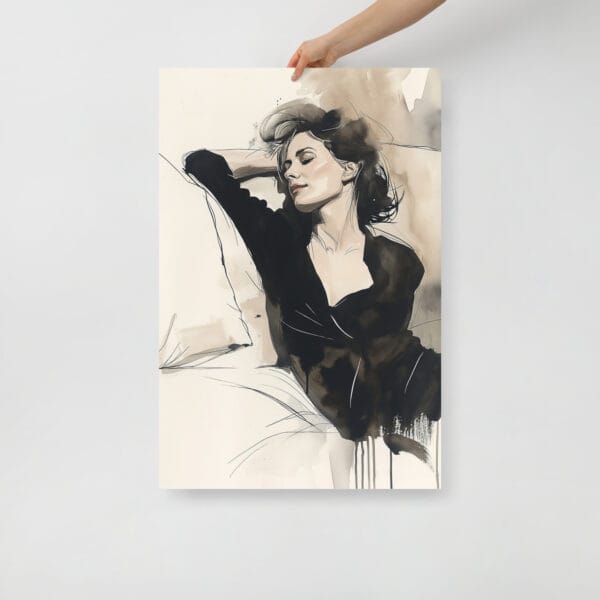 Emotive Serenity - Conrad Roset-Inspired Elegance in Dark Black and Beige - Image 4