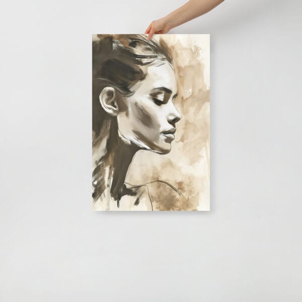 Subdued Elegance - Minimalist Ink Wash Portrait in Dark White and Amber - Image 3