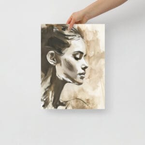 Subdued Elegance - Minimalist Ink Wash Portrait in Dark White and Amber