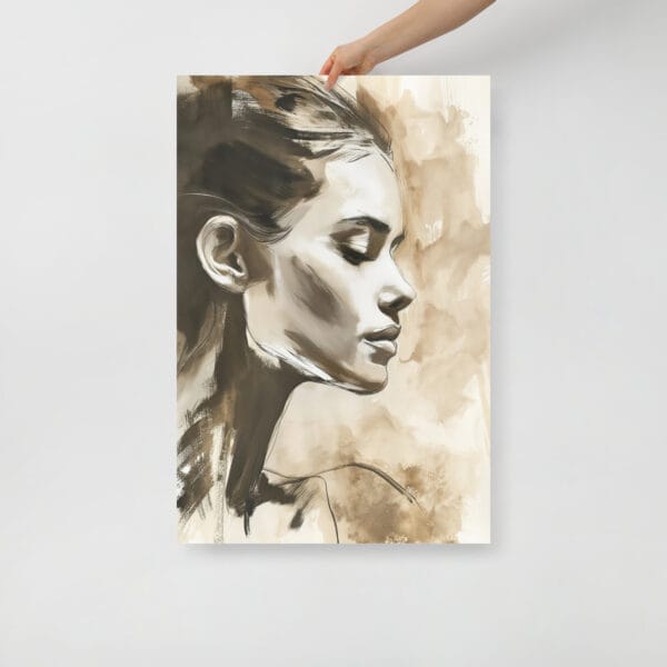Subdued Elegance - Minimalist Ink Wash Portrait in Dark White and Amber - Image 4
