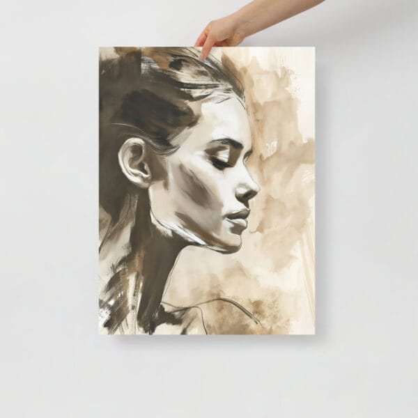 Subdued Elegance - Minimalist Ink Wash Portrait in Dark White and Amber - Image 2