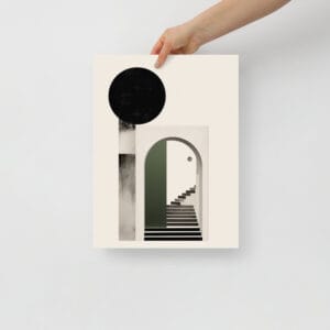 Emerald Essence - Monochrome Collage with Linear Archways