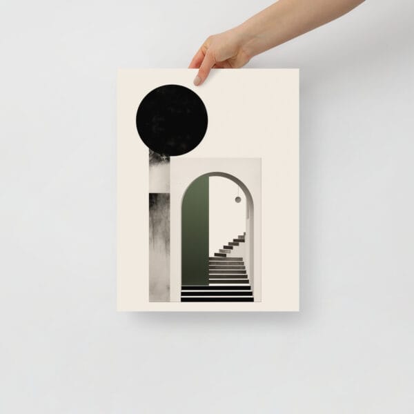 Emerald Essence - Monochrome Collage with Linear Archways