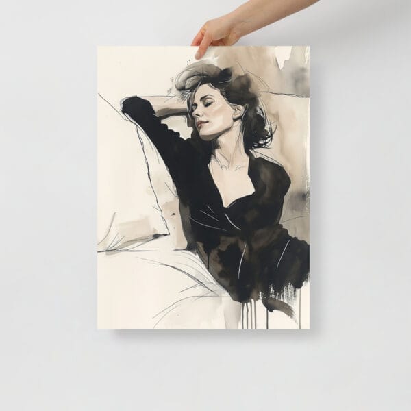 Emotive Serenity - Conrad Roset-Inspired Elegance in Dark Black and Beige - Image 2