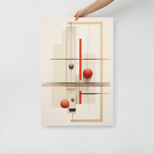 Vintage Bauhaus Symphony - Mid-Century Balance in Beige and Red - Image 4